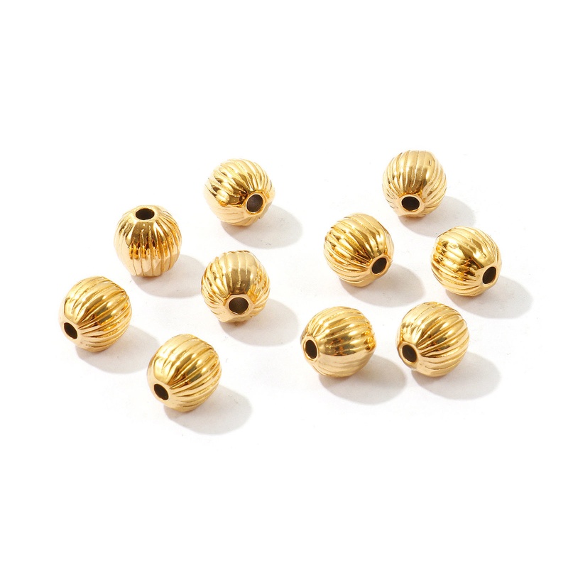5 Pcs Eco-Friendly Pvd Waterproof Anti-Tarnish Hypoallergenic 304 Stainless Steel Beads For Diy Jewelry Making K Real Gold Plated Bicone Stripe 6Mm X 6Mm, Hole: Approx 1Mm