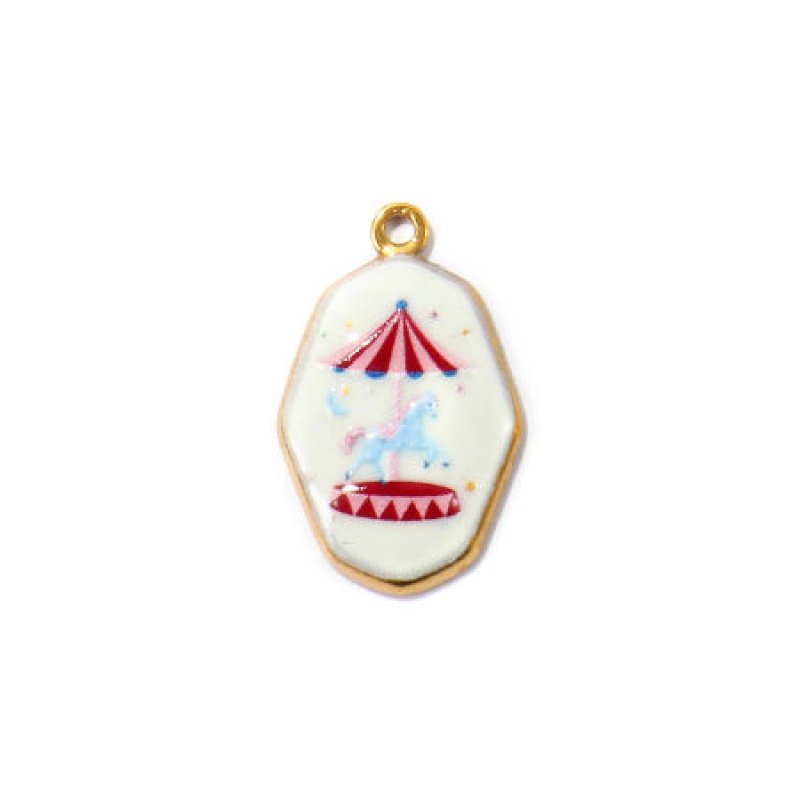 2 Pcs Eco-Friendly Pvd Waterproof Anti-Tarnish Hypoallergenic 304 Stainless Steel Charms K Real Gold Plated Multicolor Polygon Rocking Horse Printed 25Mm X 16Mm
