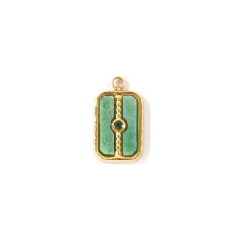 1 Piece Eco-Friendly Pvd Waterproof Anti-Tarnish Hypoallergenic 304 Stainless Steel & Gemstone Charms K Real Gold Plated Green Rectangle Emerald Cubic Zirconia 15Mm X 9Mm