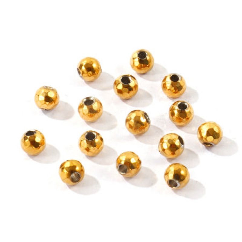 10 Pcs Eco-Friendly Pvd Waterproof Anti-Tarnish Hypoallergenic 304 Stainless Steel Beads For Diy Jewelry Making K Real Gold Plated Round Faceted 6Mm Dia., Hole: Approx 2Mm