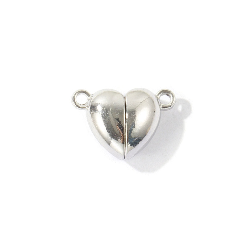 5 Sets Eco-Friendly Brass Magnetic Clasps Wholesale Heart Real Platinum Plated Smooth Blank 15.5Mm X 11Mm