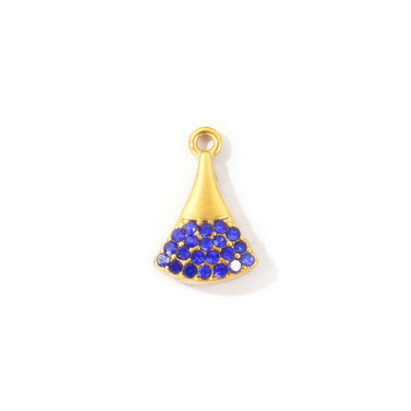 2 Pcs Eco-Friendly Pvd 304 Stainless Steel Charms K Gold Plated Fan-Shaped Micro Pave Royal Blue Rhinestone 14.5Mm X 9.5Mm