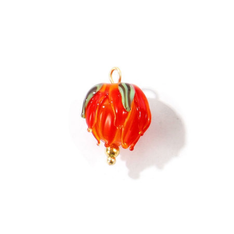 2 Pcs Eco-Friendly Pvd 304 Stainless Steel & Ceramic Charms K Gold Plated Red Lily Of The Valley Flower 3D 21Mm X 14Mm