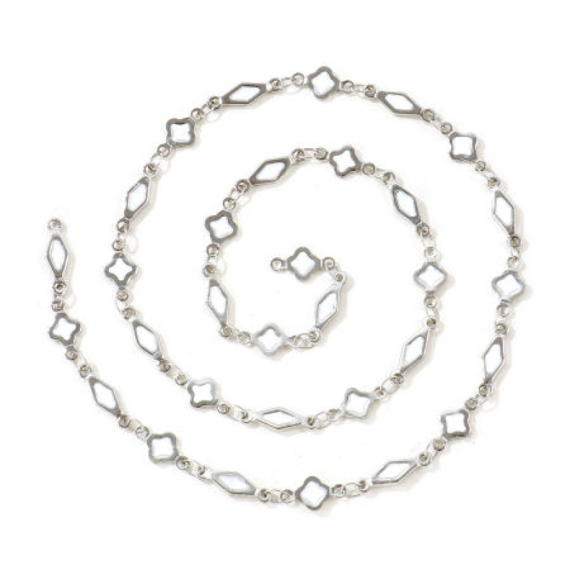 1 M (Approx 3.28 Foot) Eco-Friendly 304 Stainless Steel Double-Sided Enamel Handmade Link Chain For Handmade Diy Jewelry Making Findings Wholesale Flower Silver Tone White 6Mm