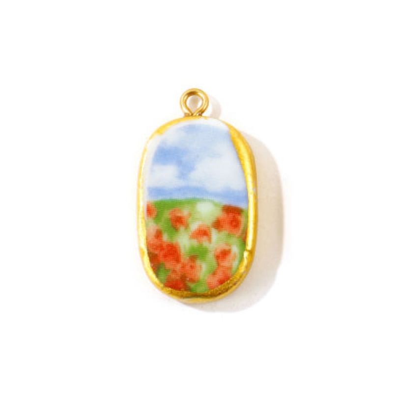2 Pcs Eco-Friendly Pvd Waterproof Anti-Tarnish Hypoallergenic 304 Stainless Steel Pendants K Real Gold Plated Oval Flower Printed 3Cm X 1.6Cm