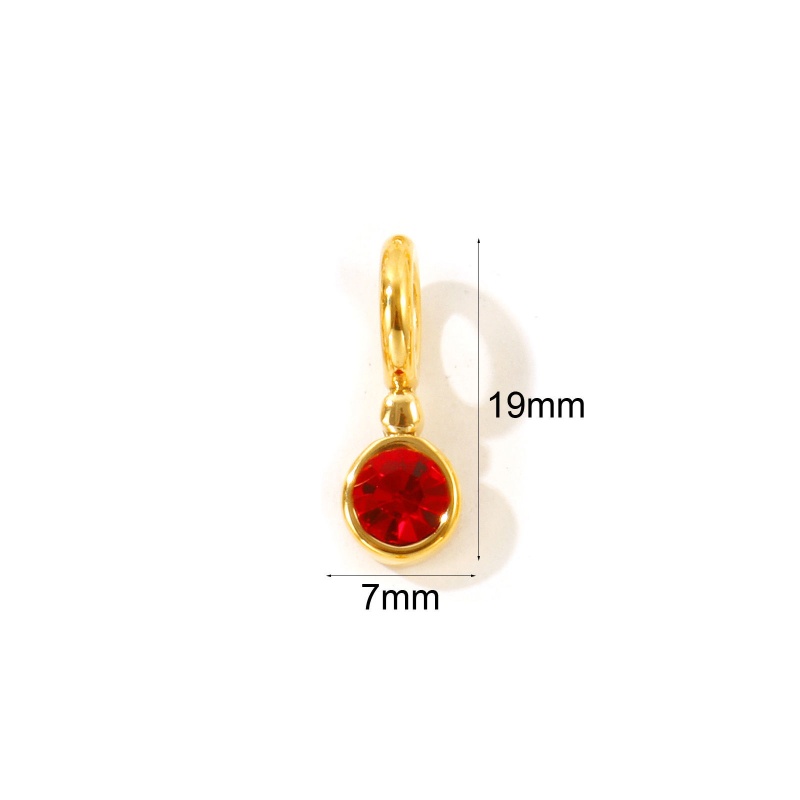 1 Piece Eco-Friendly Pvd Waterproof Anti-Tarnish Hypoallergenic 304 Stainless Steel January Birthstone Charms K Real Gold Plated Round Wine Red Rhinestone 19Mm X 7Mm