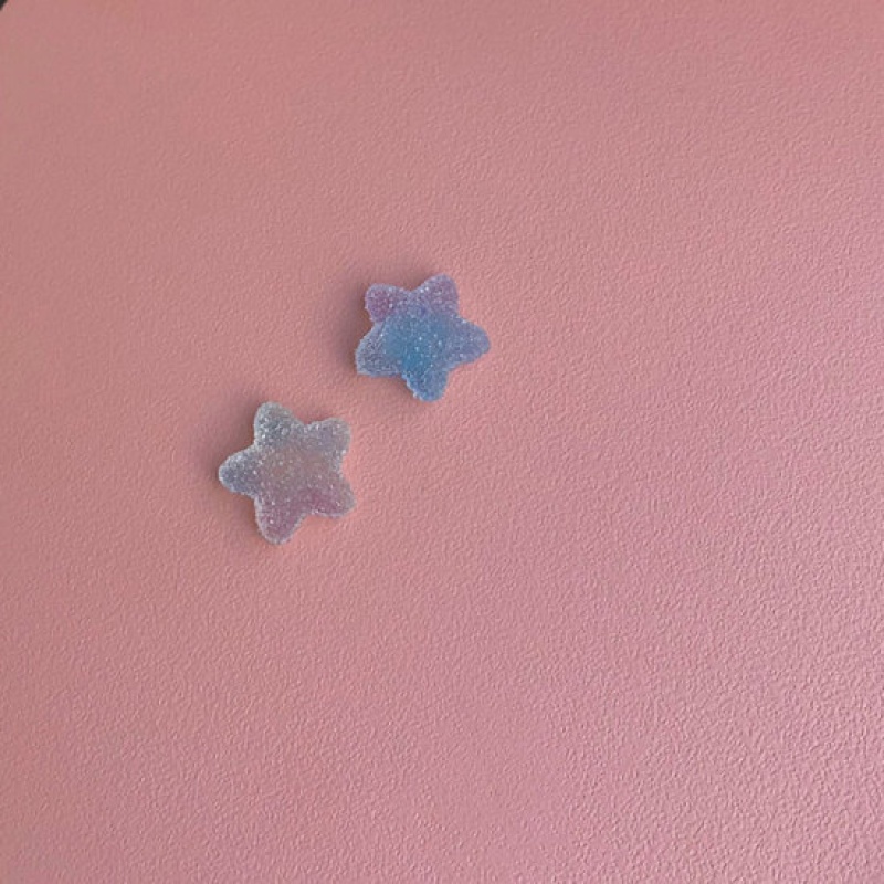 Ear Post Stud Earrings Blue Pentagram Star 20Mm X 20Mm, 1 Pair