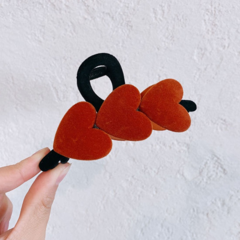 Acrylic Retro Hair Claw Clips Clamps Reddish Orange Heart Flocking 11Cm X 6Cm, 1 Piece