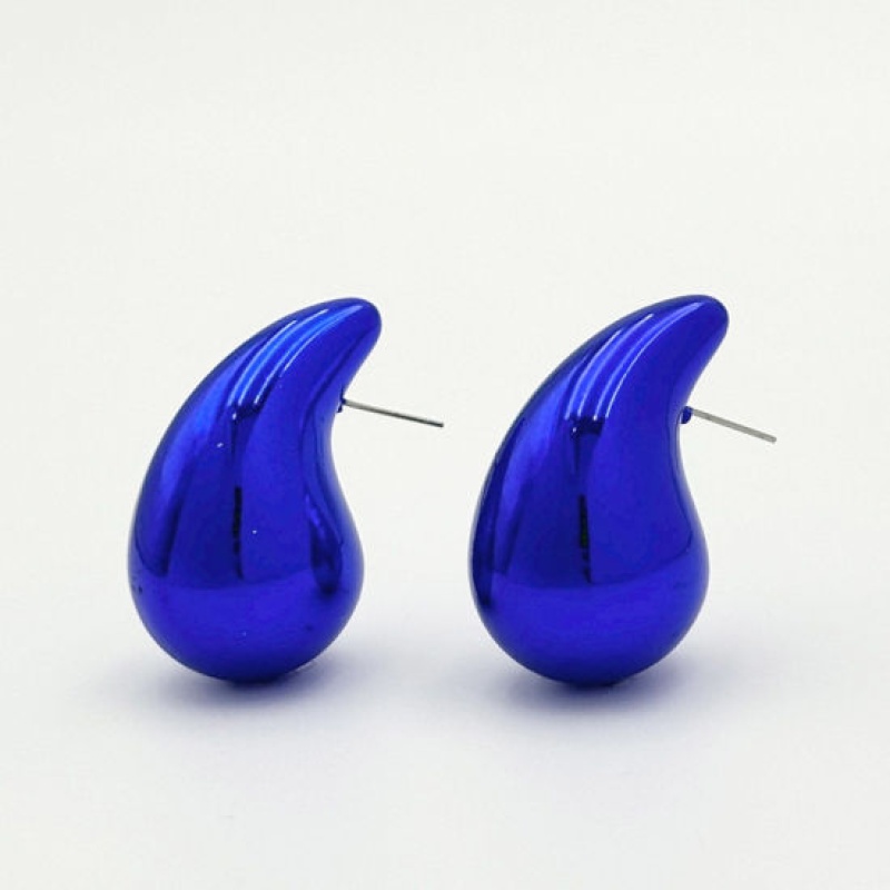 1 Pair Ccb Plastic Ins Style Ear Post Teardrop Chubby Stud Earrings Royal Blue Cashew Drop 2.3Cm