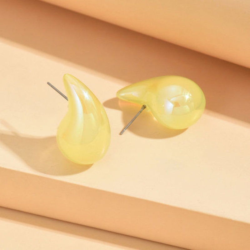 1 Pair Acrylic Stylish Ear Post Teardrop Chubby Stud Earrings Pale Yellow Cashew Drop Colorful 3Cm