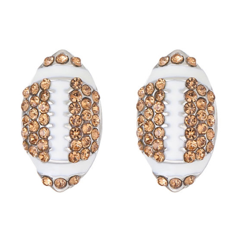 1 Pair Sport Ear Post Stud Earrings Football Champagne Cubic Zirconia 19Mm X 11Mm