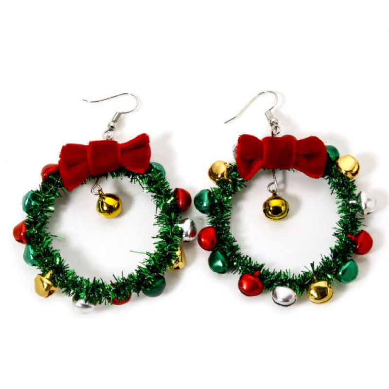 1 Pair Zinc Based Alloy Earrings Silver Tone Christmas Wreath 3D 7.8Cm X 5.4Cm, Post/ Wire Size: (21 Gauge)
