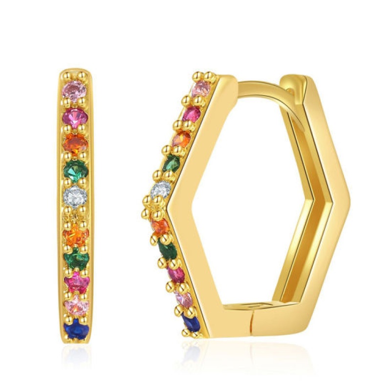 Hypoallergenic Exquisite Stylish 18K Gold Plated Brass & Cubic Zirconia Hoop Earrings For Women Coming-Of-Age Gift 1.8Cm X 1.5Cm, 1 Pair