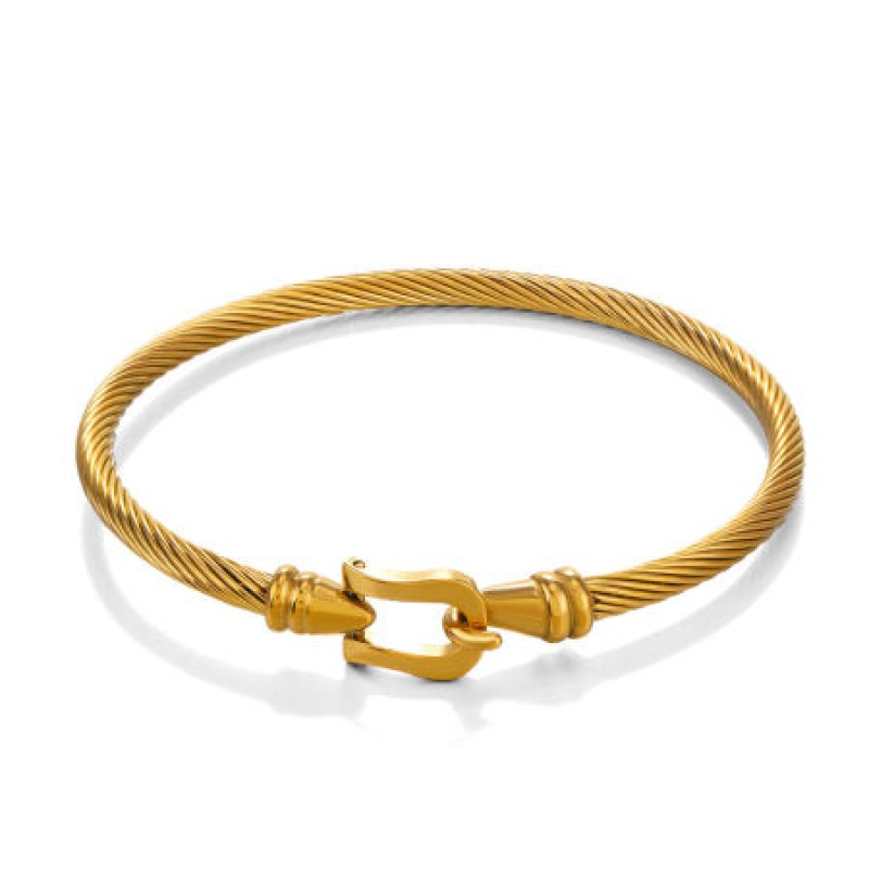 1 Piece Eco-Friendly Vacuum Plating Simple & Casual Stylish 18K Gold Plated 304 Stainless Steel Luck Horseshoe Bangles Bracelets Unisex Party 5.7Cm Dia