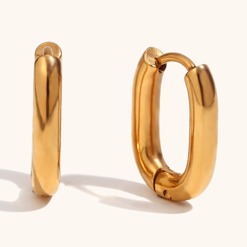 1 Pair Eco-Friendly Vacuum Plating Stylish Geometric 18K Real Gold Plated 316L Stainless Steel Oval Hoop Earrings For Women 15.5Mm X 11.5Mm