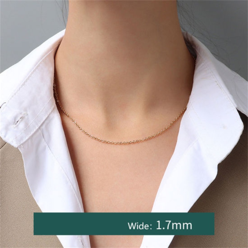 Wholesale Link Cable Chain Necklace, 18K Real Gold Plated 304 Stainless Steel, Unisex Eco-Friendly Pvd Vacuum Plating Waterproof Anti-Tarnish Hypoallergenic Simple Stylish Gift Jewelry For Retailer, 40Cm(15.7") Long, Chain Size: 1.7Mm, 1 Piece