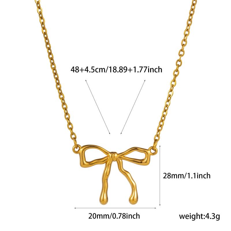 1 Piece Eco-Friendly Vacuum Plating Dainty Trendy Gold Plated 304 Stainless Steel Link Cable Chain Bowknot Pendant Charm Necklace For Women Gift 48Cm(18.9") + 4.5Cm(1.8") Long