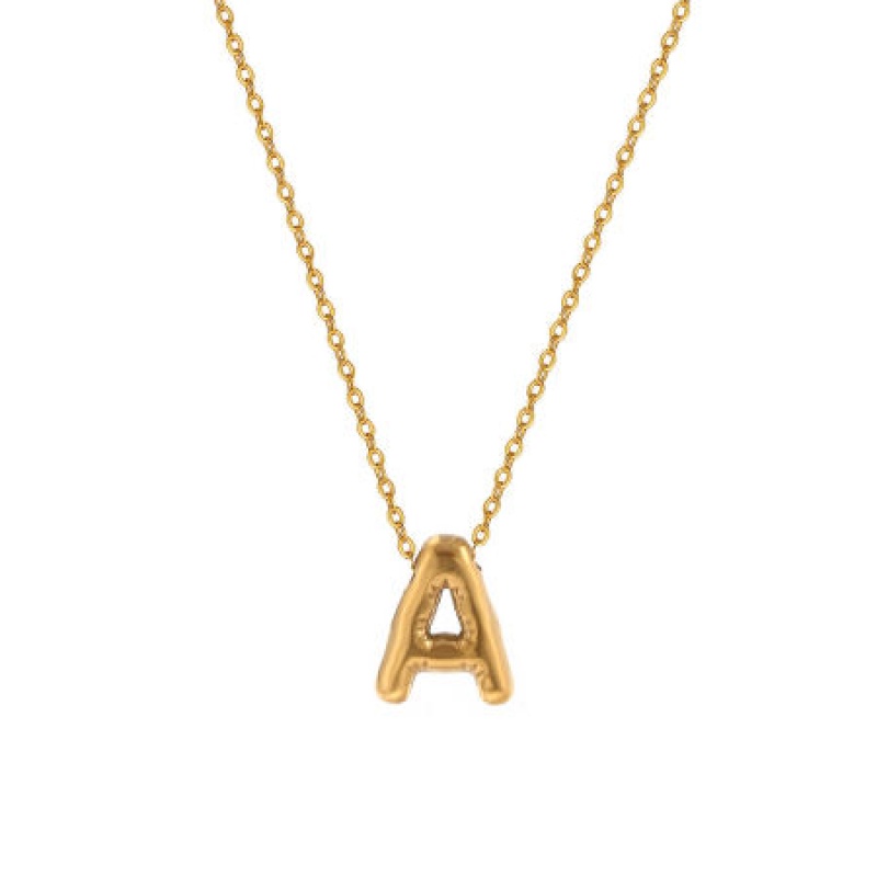 1 Piece Eco-Friendly Vacuum Plating Minimalist Stylish 18K Real Gold Plated 304 Stainless Steel Link Cable Chain Capital Alphabet Initial Letter Message " A " Pendant Charm Necklace Unisex Gift 45Cm(17.7") + 5Cm(2") Long