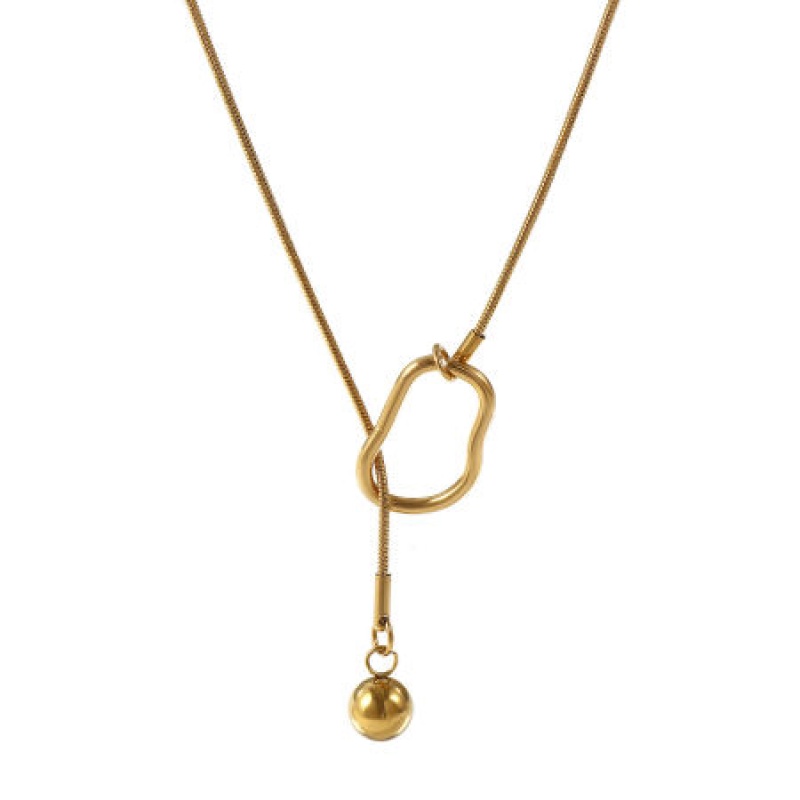 18K Real Gold Plated Snake Chain Round Y Shaped Lariat Necklace, 304 Stainless Steel 64Cm(25.2"), For Women, Stylish Gift, Eco-Friendly Pvd Vacuum Plating, 1 Piece