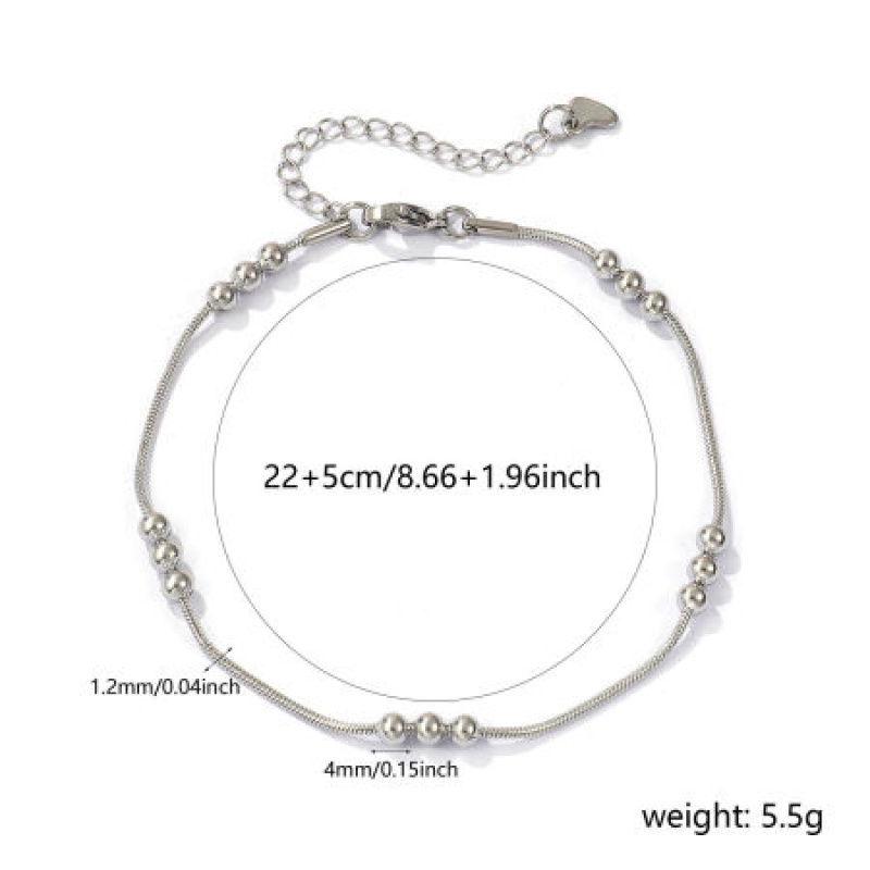1 Piece Eco-Friendly Minimalist Exquisite Silver Tone 304 Stainless Steel Ball Chain Anklet For Women Gift 22Cm(8.7") Long