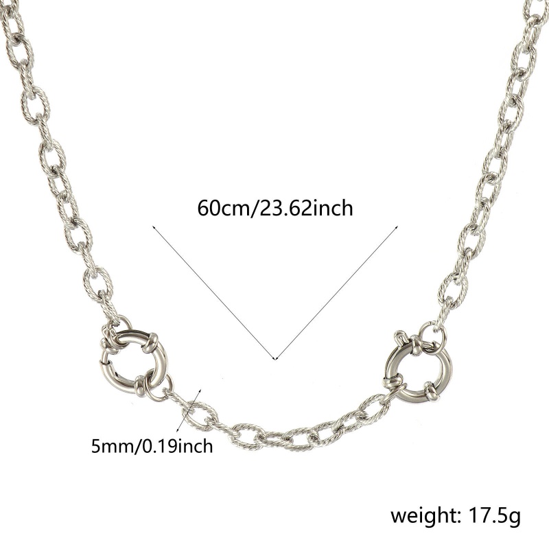 Wholesale Spiral Link Cable Chain Charm Holder Necklace, Silver Tone 304 Stainless Steel, Unisex Eco-Friendly Exquisite Simple & Casual Gift Jewelry For Retailer, 60Cm(23.6") Long, Chain Size: 5Mm, 1 Piece