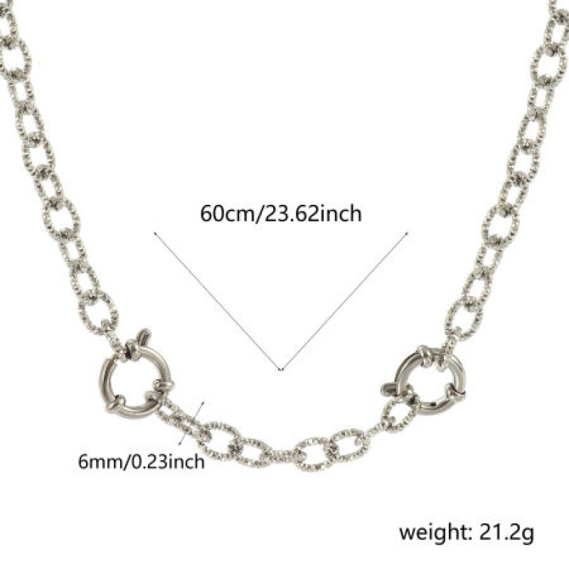 Wholesale Faceted Link Cable Chain Charm Holder Necklace, Silver Tone 304 Stainless Steel, Unisex Eco-Friendly Exquisite Simple & Casual Gift Jewelry For Retailer, 60Cm(23.6") Long, Chain Size: 6Mm, 1 Piece