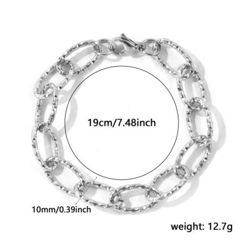 Wholesale Faceted 304 Stainless Steel Link Cable Chain Bracelets, Silver Tone Eco-Friendly, Unisex Simple Stylish Gift Jewelry Supply, 19Cm(7.5") Long, Chain Size: 10Mm, 1 Piece