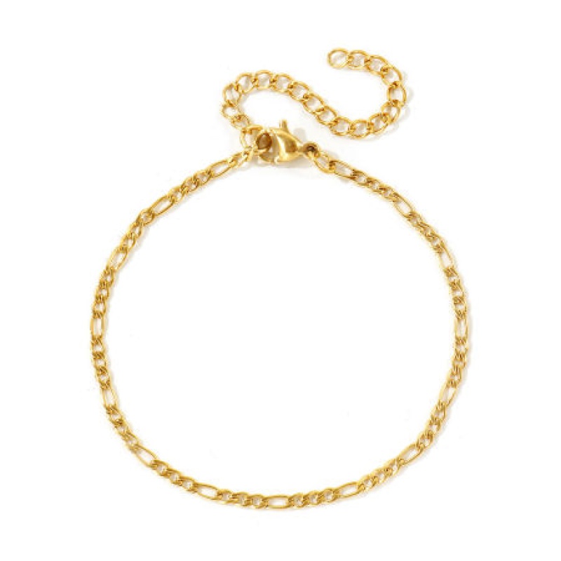 Stainless Steel 3:1 Figaro Link Chain Bracelets, 18K Real Gold Plated Eco-Friendly Pvd Waterproof Anti-Tarnish Hypoallergenic, Women's Stylish Minimalist Gift Jewelry Supply, 17Cm(6.7") + 5Cm(2") Long, Chain Size: 2Mm, 1 Piece