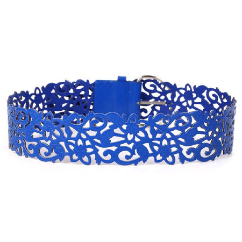 Pu Leather Women's Belt Waistband Lace Silver Tone Royal Blue 103Cm X 7Cm, 1 Piece