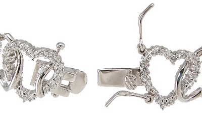 925 Sterling Silver Rhodium Finish Cz Heart Fashion Bracelet