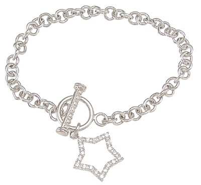 925 Sterling Silver Rhodium Finish Cz Star Bracelet