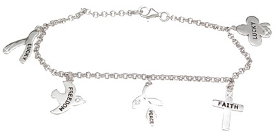 925 Sterling Silver Rhodium Finish Cz Charm Bracelet