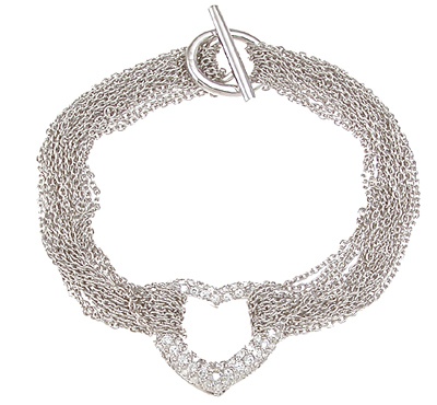 925 Sterling Silver Rhodium Finish Cz Heart Bracelet