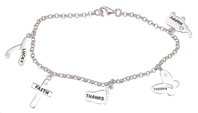 925 Sterling Silver Rhodium Finish Cz Charm Bracelet