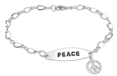 925 Sterling Silver Rhodium Finish Cz Peace Bracelet