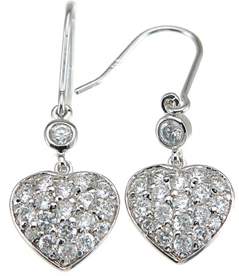 925 Sterling Silver Rhodium Finish Cz Heart Fashion Earrings