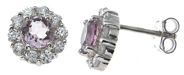 925 Sterling Silver Platinum Finish Genuine Amethyst Earrings