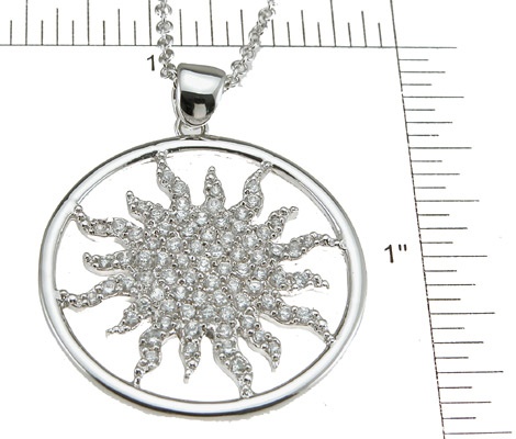 925 Sterling Silver Rhodium Finish Cz Sun Fashion Necklace