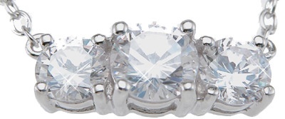 925 Sterling Silver Rhodium Finish Cz Brilliant Three Stone Fashion Necklace