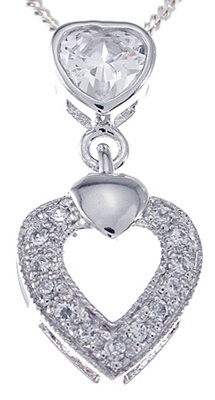 925 Sterling Silver Platinum Finish Antique Style Pave Heart Pendant