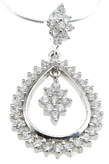 925 Sterling Silver Rhodium Finish Cz Brilliant Fashion Pendant