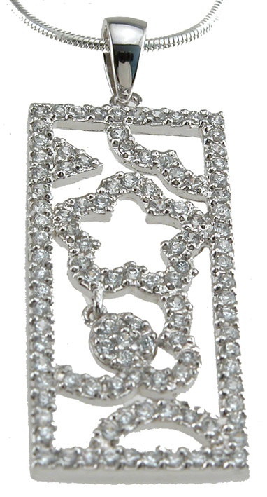 925 Sterling Silver Rhodium Finish Cz Brilliant Fashion Pendant
