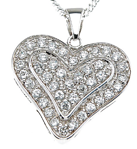 925 Sterling Silver Rhodium Finish Heart Fashion Pave Pendant