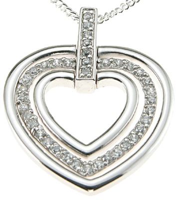 925 Sterling Silver Rhodium Finish Cz Brilliant Heart Pendant