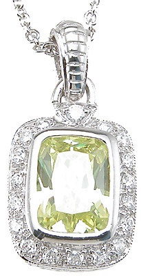 925 Sterling Silver Rhodium Finish Emerald Cut Antique Style Pave Pendant