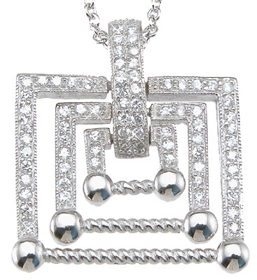 925 Sterling Silver Rhodium Finish Brilliant Antique Style Pave Pendant