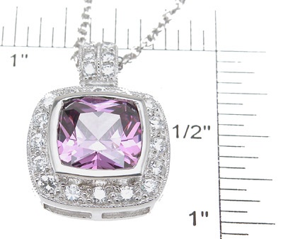 925 Sterling Silver Rhodium Finish Princess Fashion Pave Pendant