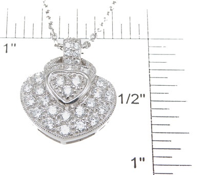 925 Sterling Silver Rhodium Finish Brilliant Tiffany Style Pave Pendant