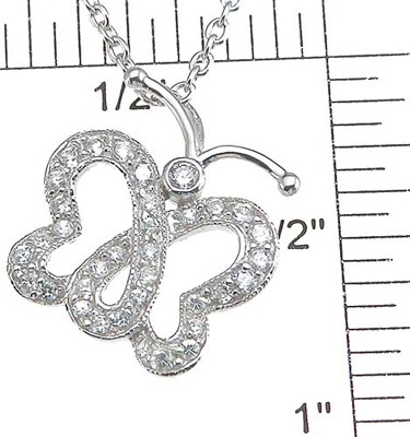 925 Sterling Silver Rhodium Finish Cz Butterfly Pendant