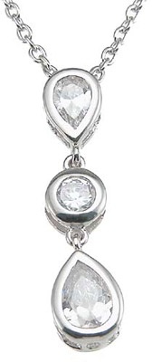925 Sterling Silver Rhodium Finish Cz Three Stone Pendant
